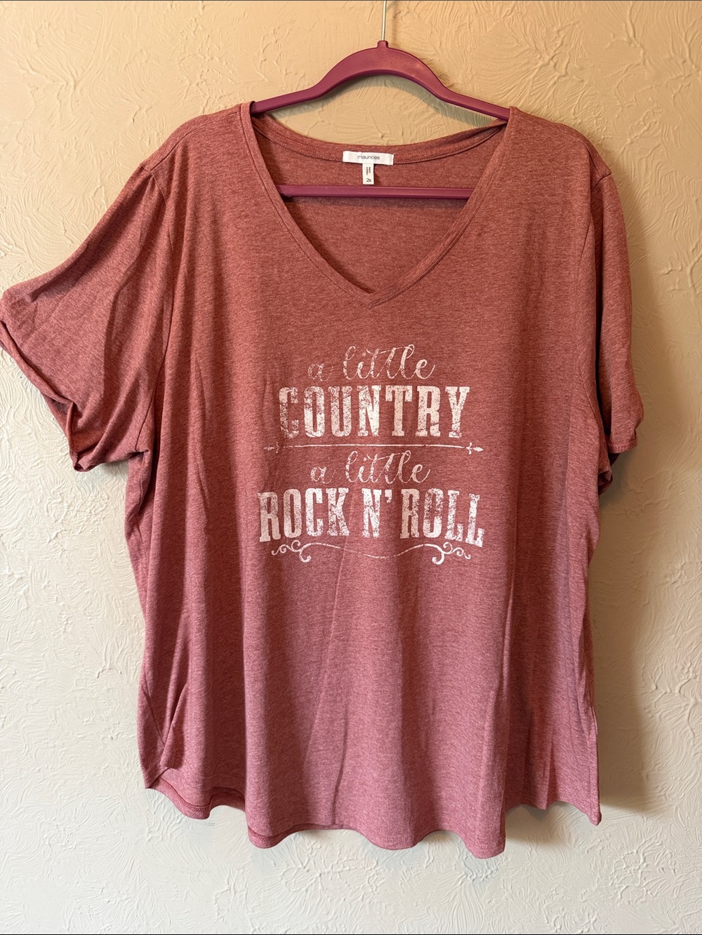 Maurices plus 2x Dusty Rose Knit graphic Tee Country Rock N Roll